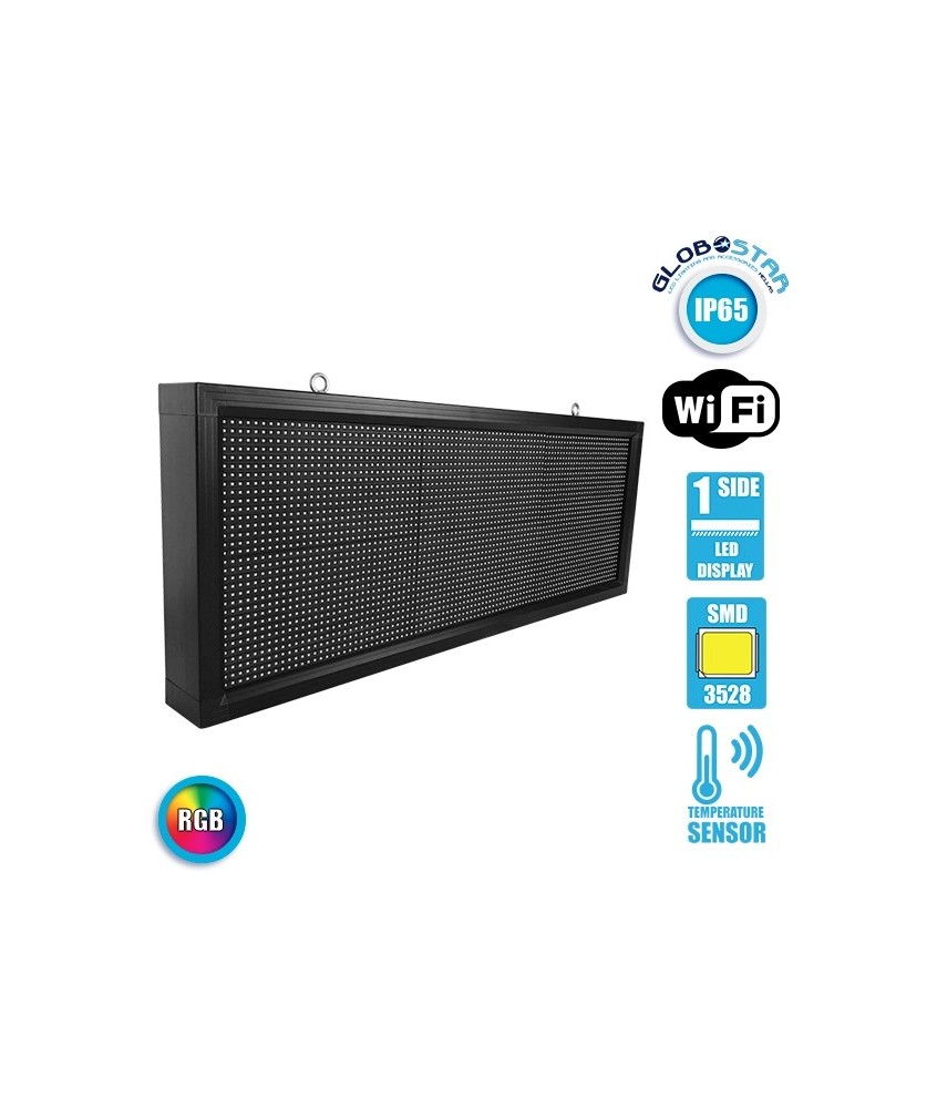 GLOBOSTAR® DISPLAY 90275 Κυλιόμενη Ψηφιακή Επιγραφή P10 Μονής Όψης LED AC 220-240V Αδιάβροχο IP54 RGBW - WiFi Control μέσω FK APP - Αισθητήρας Θερμοκρασίας & Υγρασίας - Μ104 x Π9 x Υ40cm - 2 Χρόνια Εγγύηση